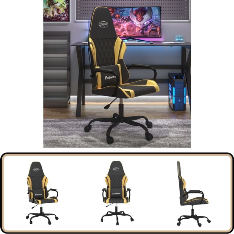 Gaming-Stuhl Schwarz und Golden Kunstleder - Gaming-Stuhl - PC-Stuhl - Gamer Chair - Schreibtischstuhl - Ergonomischer Stuhl