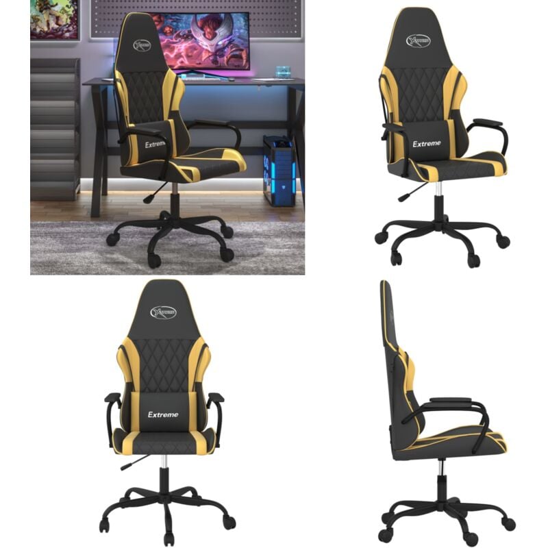 Gaming-Stuhl Schwarz und Golden Kunstleder - Gaming-Stuhl - PC-Stuhl - Gamer Chair - Schreibtischstuhl - Ergonomischer Stuhl - Home & Living