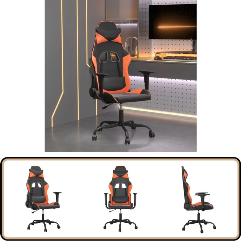 Gaming-Stuhl Schwarz und Orange Kunstleder - Gaming-Stuhl - E-Sports - PC-Gamer - Ergonomischer Stuhl - Schreibtischstuhl