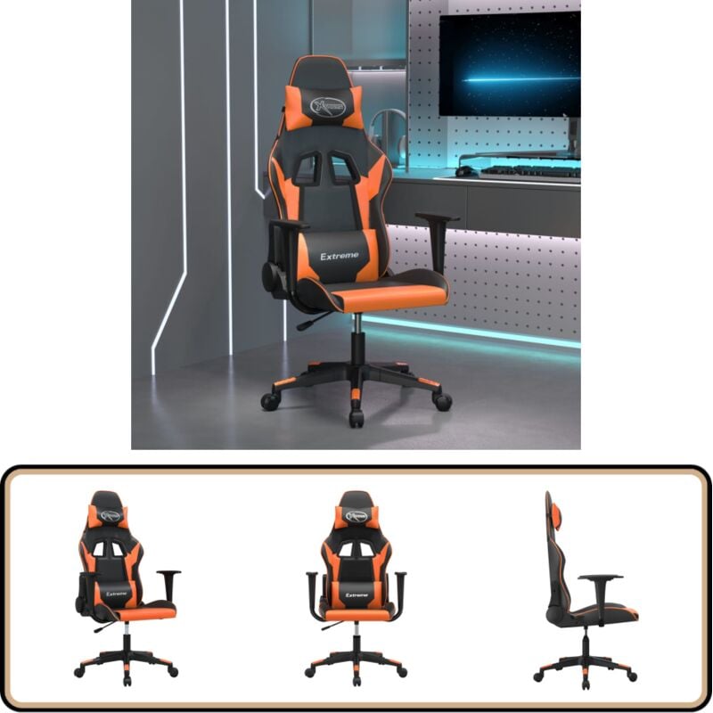 Gaming-Stuhl Schwarz und Orange Kunstleder - Gaming-Stuhl - Gamer Chair - PC-Stuhl - Bürostuhl - Ergonomischer Stuhl