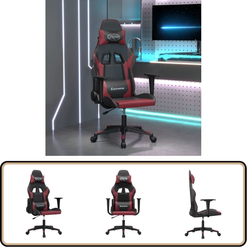 Gaming-Stuhl Schwarz und Weinrot Kunstleder - Gaming-Stuhl - E-Sports-Stuhl - PC-Stuhl - Bürostuhl - Ergonomischer Stuhl