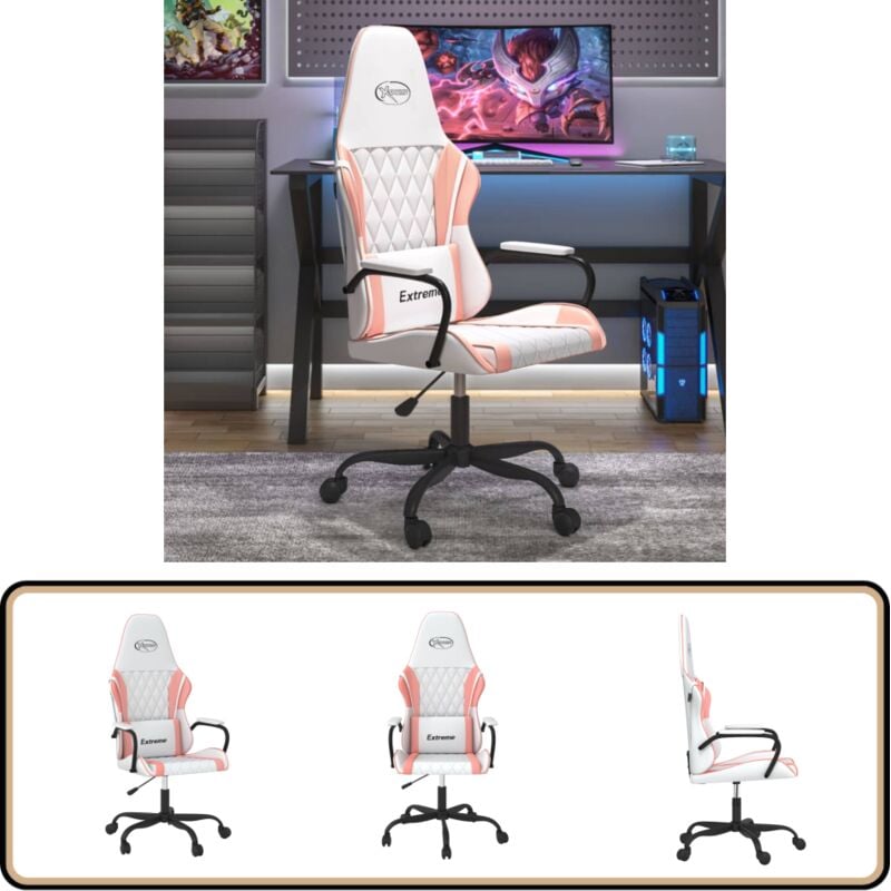 Gaming-Stuhl Weiß und Rosa Kunstleder - Gaming-Stuhl - Gamer Chair - Bürostuhll - PC-Chair - Ergonomischer Stuhl