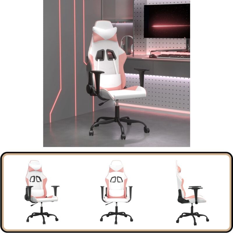 Vidaxl - Gaming-Stuhl Weiß und Rosa Kunstleder - Gaming-Stuhl - PC-Stuhl - Gamer Chair - Bürostuhl - Schreibtischstuhl
