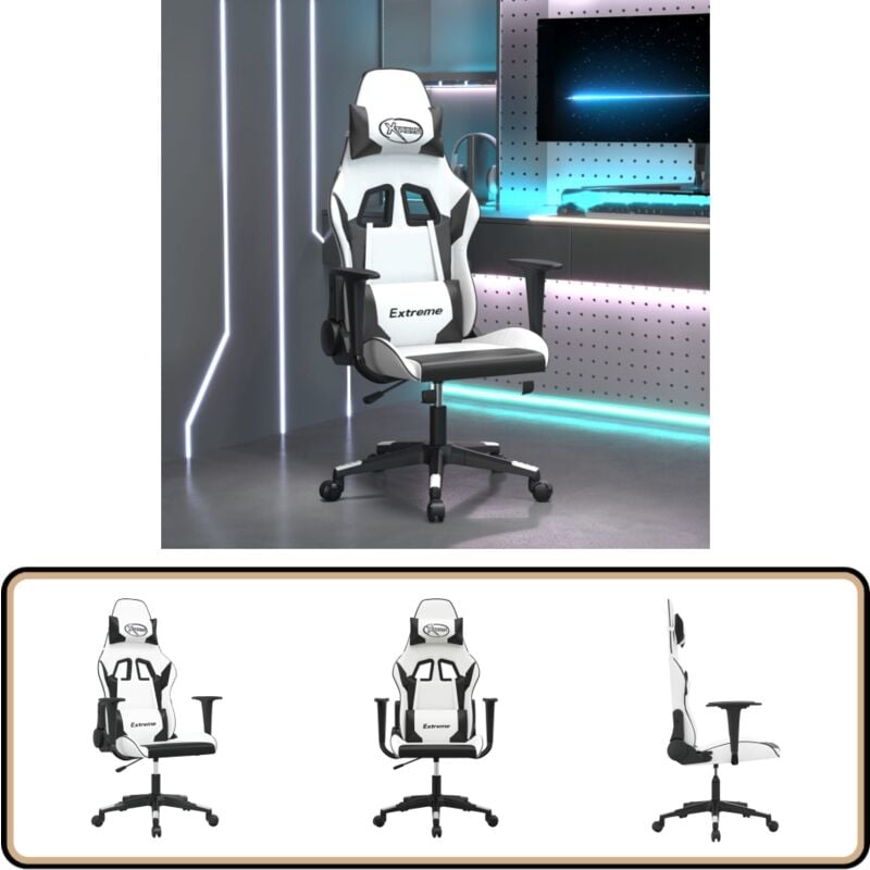 Gaming-Stuhl Weiß und Schwarz Kunstleder - Gaming Stuhl - Gamer Chair - PC Stuhl - Schreibtischstuhl - Ergonomischer Stuhl