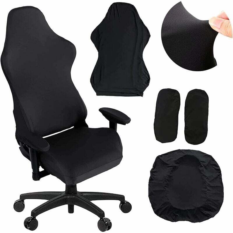 Gaming-Stuhlbezug – 4-teiliges Bürostuhlbezug-Set / Gaming-Stuhlbezug mit Armlehnenbezügen/Rückenlehnenbezügen/Sitzbezug, Gaming-Stuhlbezug (Schwarz)