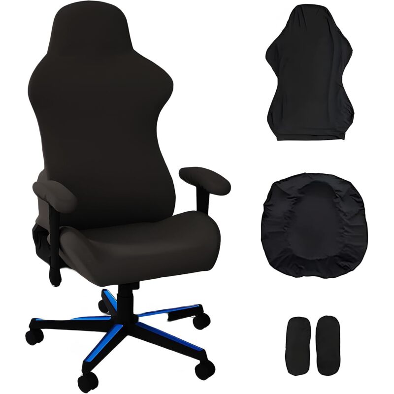 Gaming-Stuhlbezug mit Kissen und Armlehnenbezügen, Stretch-Gaming-Stuhlbezüge, schwarze abnehmbare, waschbare und rutschfeste Gaming-Stuhlbezüge für