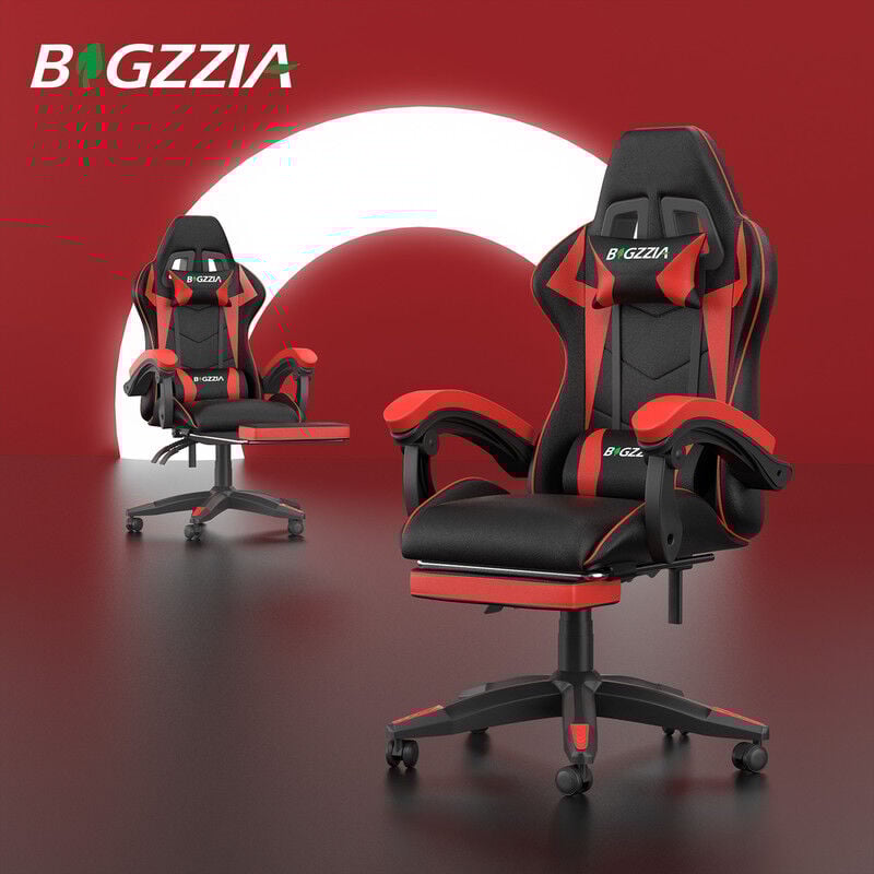 Gaming Stuhle 136kg - bigzzia gaming Stuhl mit Fußstütze - Ergonomischer Gaming Sessel mit Lendenwirbelstütze - Gaming Chair - PU Leder - PC Stuhl