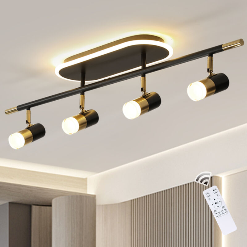 Ganeed - Deckenleuchte led 4 Dreh- und Drehpunkte, Einstellbare Dimmen Deckenleuchte mit Fernbedienung, Schwarzgold ohne Birnen, Küche, Korridor,
