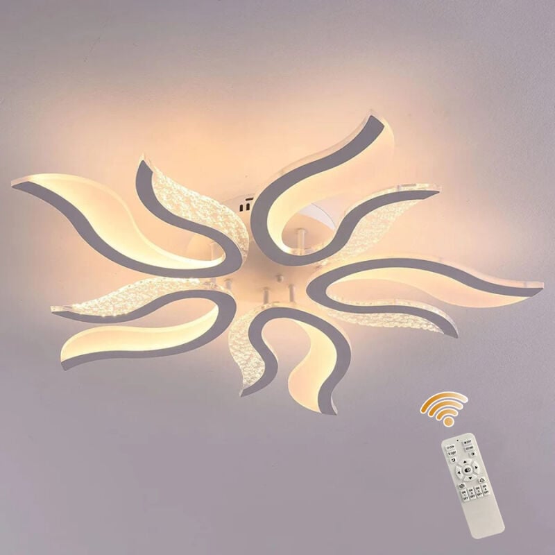 Modern led Deckenleuchte Dimmbar, 50W Deckenleuchte Kronleuchter Leuchte, Kaltes Weiß Acryl Flammenform Deckenleuchte Kronleuchter, mit Fernbedienung