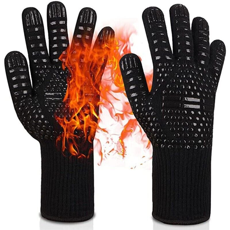 Gants Grill, Gants Four, hitzebeständig, bis zu 800 °c, Gants de Cuisine, Gants Grill bbq (Schwarz)