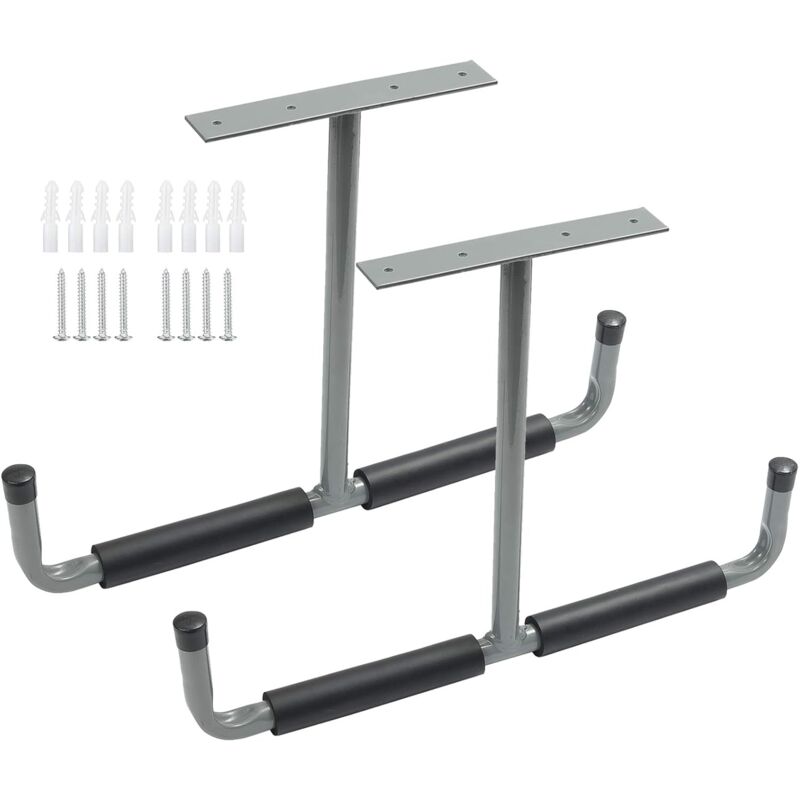 Garagenhaken, wandmontierter doppelter Fahrradaufbewahrungshaken aus Stahl mit rutschfester EVA-Beschichtung, praktische Aufbewahrungshaken für