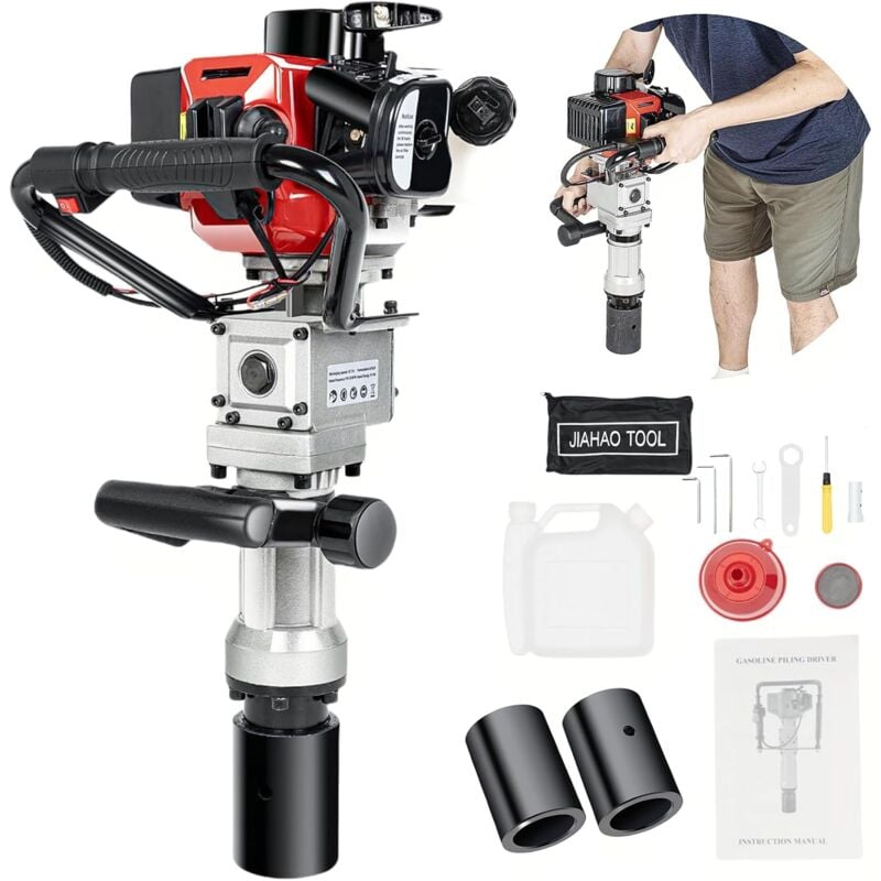 Garbenat Benzin Pfahlramme 2 Takt Motor Erdbohrer Benzin 900W 32,7CCM Zaunbau Pfostenramme Hand-Zug-Start Fahlramme 8500RPM Benzin Erdlochbohrer