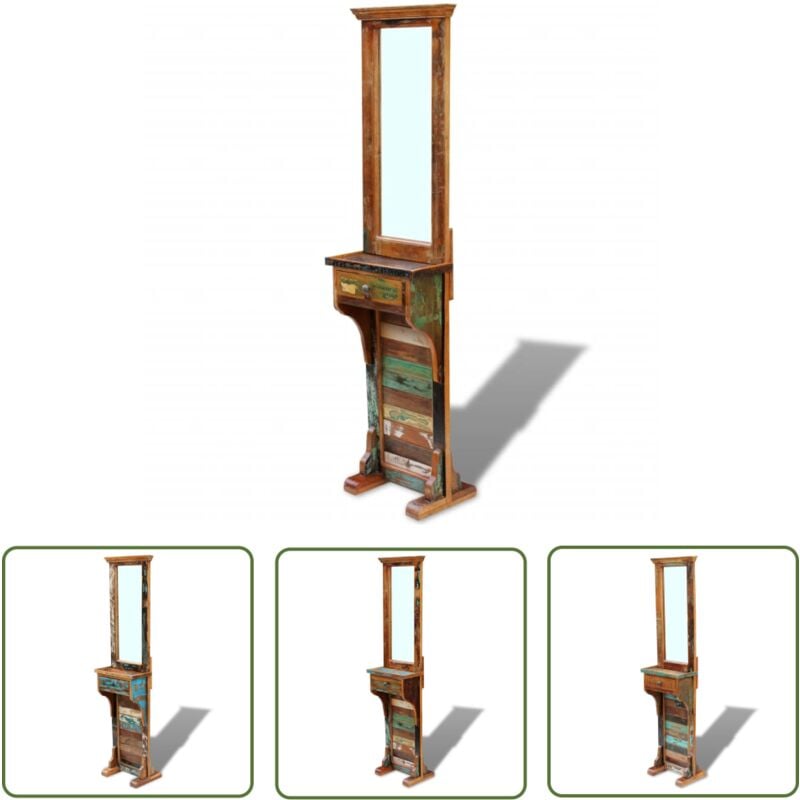 Longziming - The Living Store Garderobenspiegel Altholz 47x23x180 cm - Garderobe Spiegel - Altholz - Vintage Spiegel - Retro Spiegel - Standspiegel
