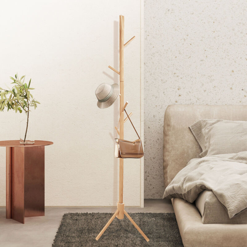 Holz Garderobe, Ultrixe Naturholz-Garderobe mit 8 stabilen Haken, Einfache Montage, Für Mäntel, Hüte, Schals und Handtaschen für den Eingangsbereich,