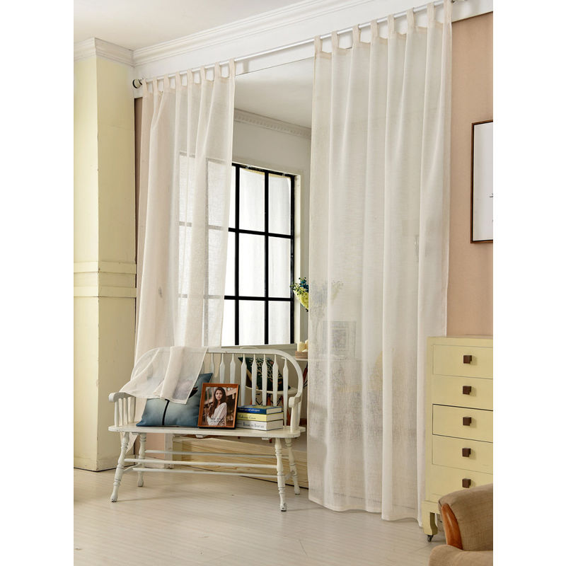 Gardinen transparent mit Schlaufen Leinen Optik, Schlaufenschal Leinenvorhang im Landhausstil Stores Voile Fensterschal für Wohnzimmer Kinderzimmer