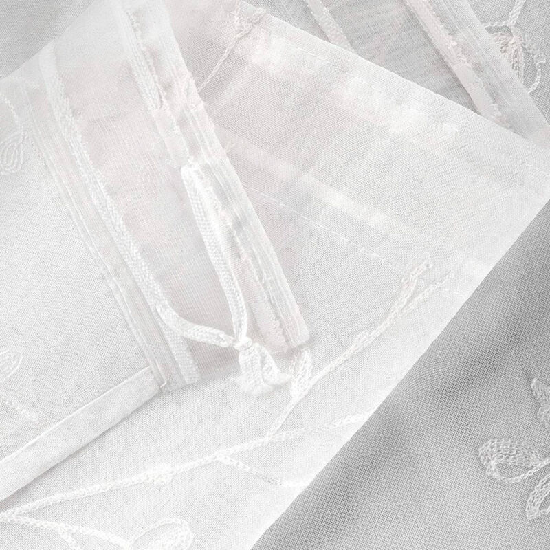 WOLTU Gardinen transparent Blumen Stickerei mit Kräuselband Leinen Optik(2 Stücke) weiß 140x175 cm