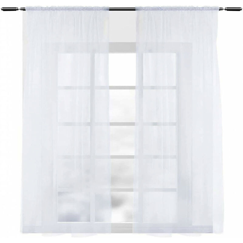Vorhänge mit Kräuselband Stores Gardinen Weiß kurz transparent 140x145cm (BxH), 2er Set Gardinen Fensterschals Voile für Wohnzimmer Schlafzimmer