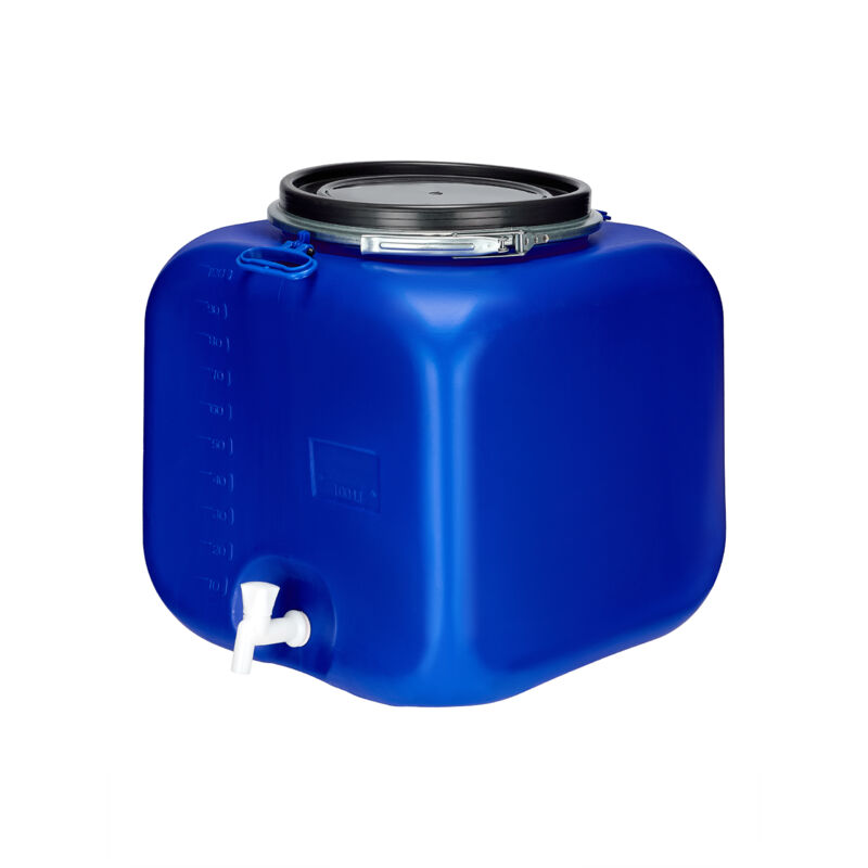 Garronda 100 Liter Regentonne Fass Behälter mit Deckel Auslaufhahn Weithalsfass quadratisch Wassertank Regenfass für Garten Sauerkrautfass Pökelfass