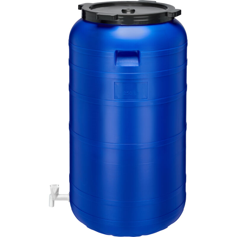 Garronda 250 Liter Weithalsfass BPA-frei Futtertonne Fass mit Hahn Universalfass Lebensmittel Fass Regenfass für Garten Regentonne mit Deckel