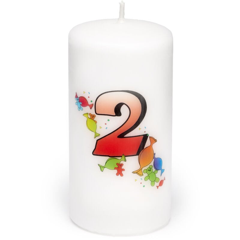 Garronda Geburtstagskerzen mit Motiv 2 Jahre 6x12cm und 24 Std. Brenndauer Geschenk für Mädchen & Jungen zum Kinder oder Erwachsener Geburtstag
