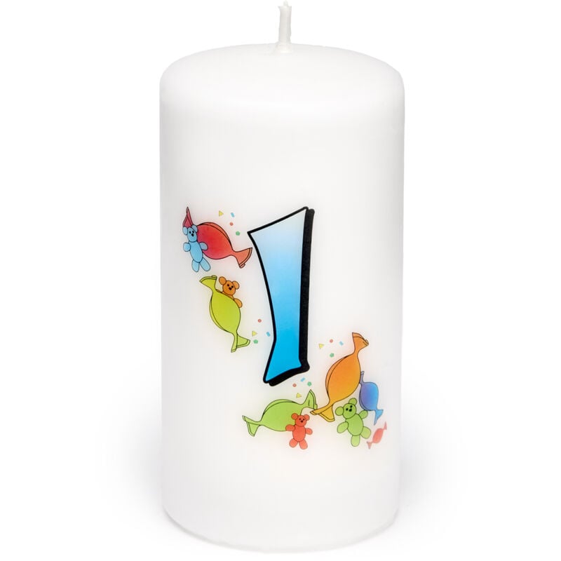 Garronda Geburtstagskerzen mit Motiv 1 Jahr 6x12cm und 24 Std. Brenndauer Geschenk für Mädchen & Jungen zum Kinder oder Erwachsener Geburtstag GD-0076