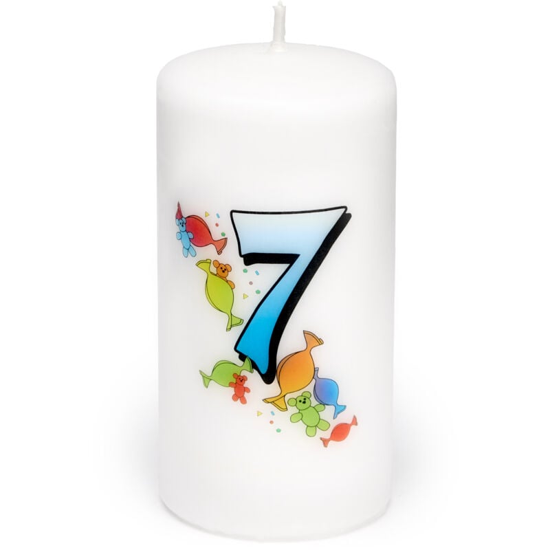 Garronda Geburtstagskerzen mit Motiv 7 Jahre 6x12cm und 24 Std. Brenndauer Geschenk für Mädchen & Jungen zum Kinder oder Erwachsener Geburtstag