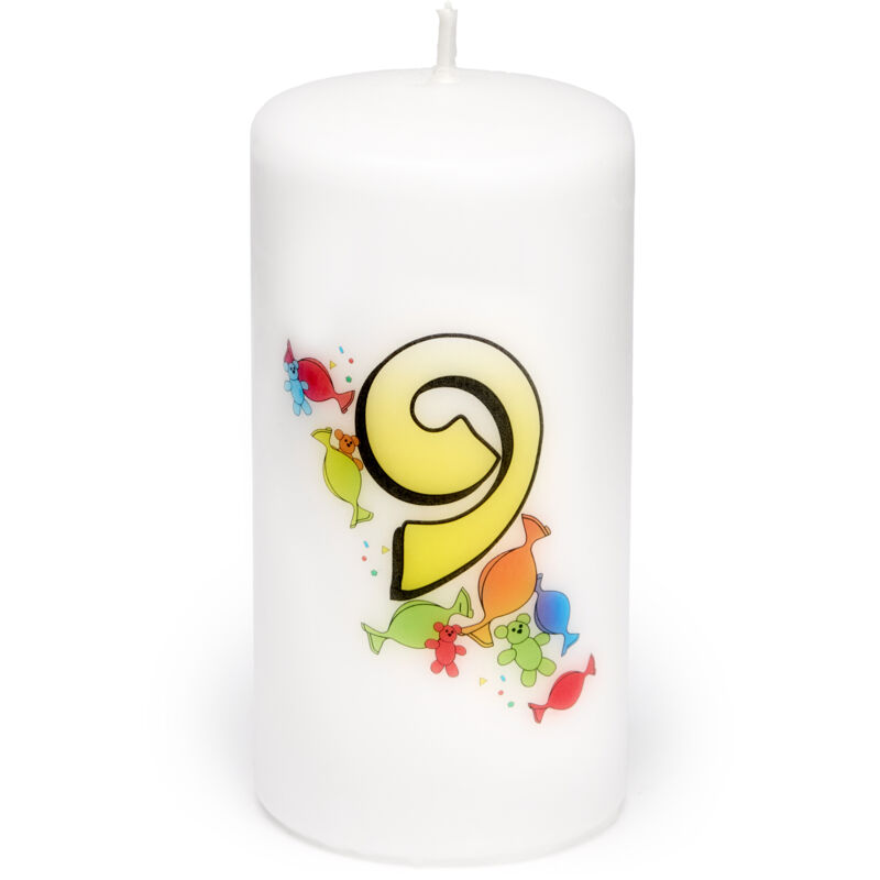 Garronda Geburtstagskerzen mit Motiv 9 Jahre 6x12cm und 24 Std. Brenndauer Geschenk für Mädchen & Jungen zum Kinder oder Erwachsener Geburtstag