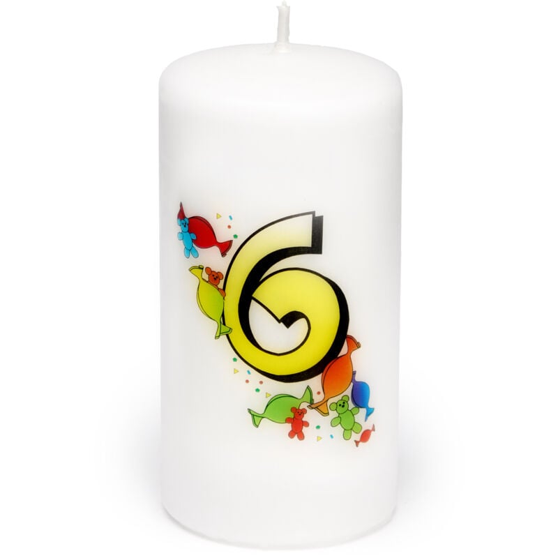 Garronda Geburtstagskerzen mit Motiv 6 Jahre 6x12cm und 24 Std. Brenndauer Geschenk für Mädchen & Jungen zum Kinder oder Erwachsener Geburtstag