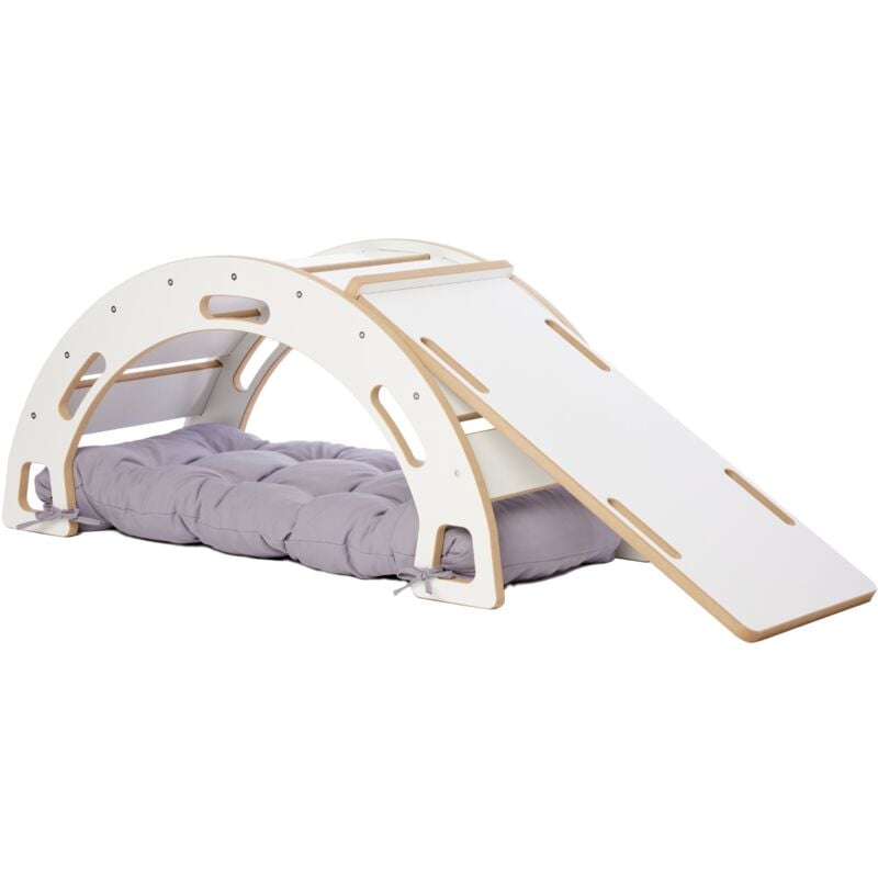 Garronda Set 3 in 1 Kletterbogen mit Rutsche und Kissen Montessori Spielzeug ab 1 Jahr GD-0060 (Weiß Kletterbogen mit Rutsche und Kissen)