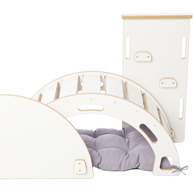 Garronda Set 4 in 1 Kletterbogen mit Rutsche, Tischplatte und Kissen Montessori Spielzeug ab 1 Jahr GD-0062 (Weiß Kletterbogen mit Rutsche,