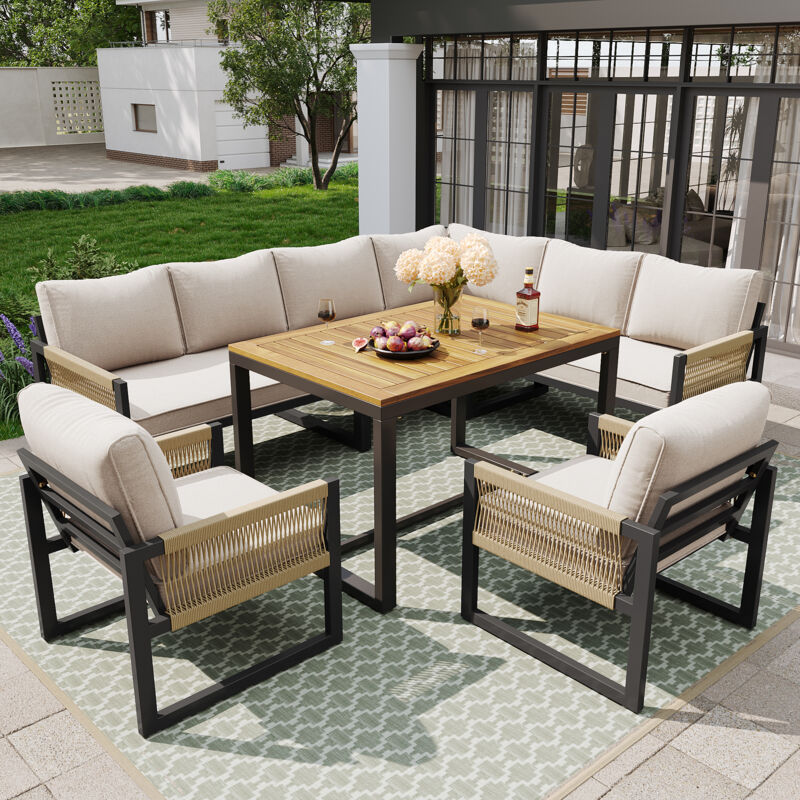 Garten Essgruppe 7-8 Personen, Garten Lounge Set, Gartenmöbel Set, Gartenmöbel Set für Garten, Balkon, Terrasse, Wetterfeste Sitzgruppe, Essgruppe,