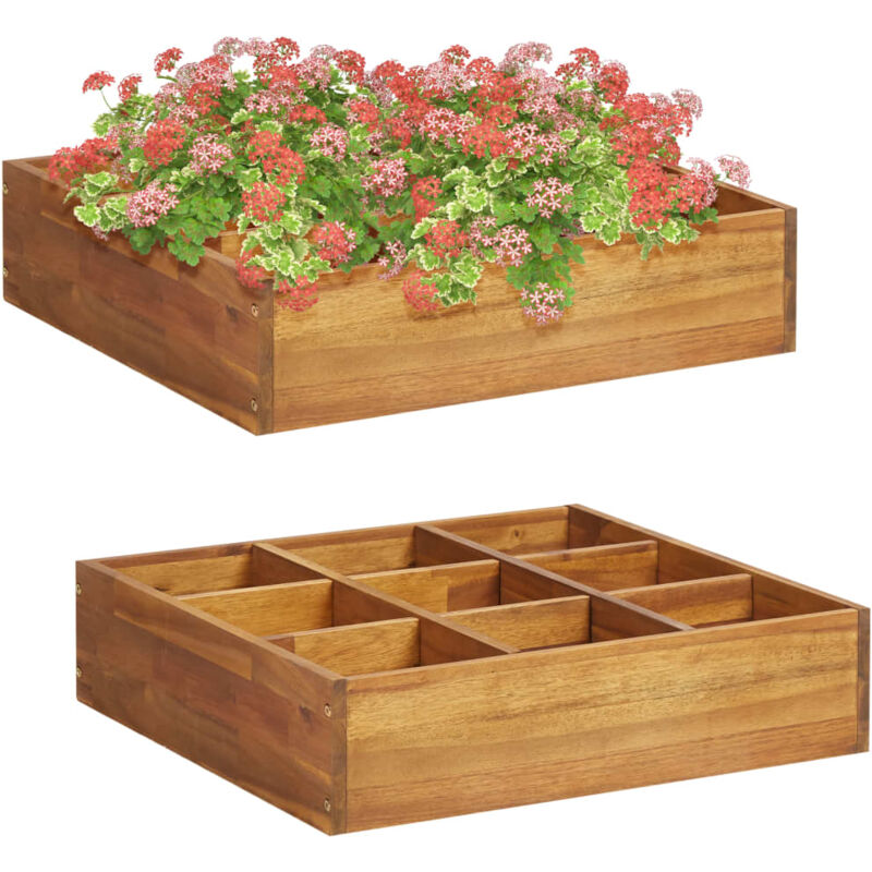 Garten-Hochbeet,Blumenkasten,Pflanzkasten Balkon, Terrasse, Garten für Kräuter Massivholz Akazie 60 x 60 x 15 cm VMEC924000 BonneVie