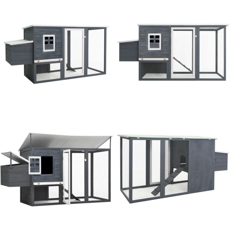 Garten-Hühnerstall mit 1 Legenest Grau Holz - Hühnerstall - Hühnerhaus - Geflügelvoliere - Holz Tiergehege - Outdoor Hühnerstall - Home & Living