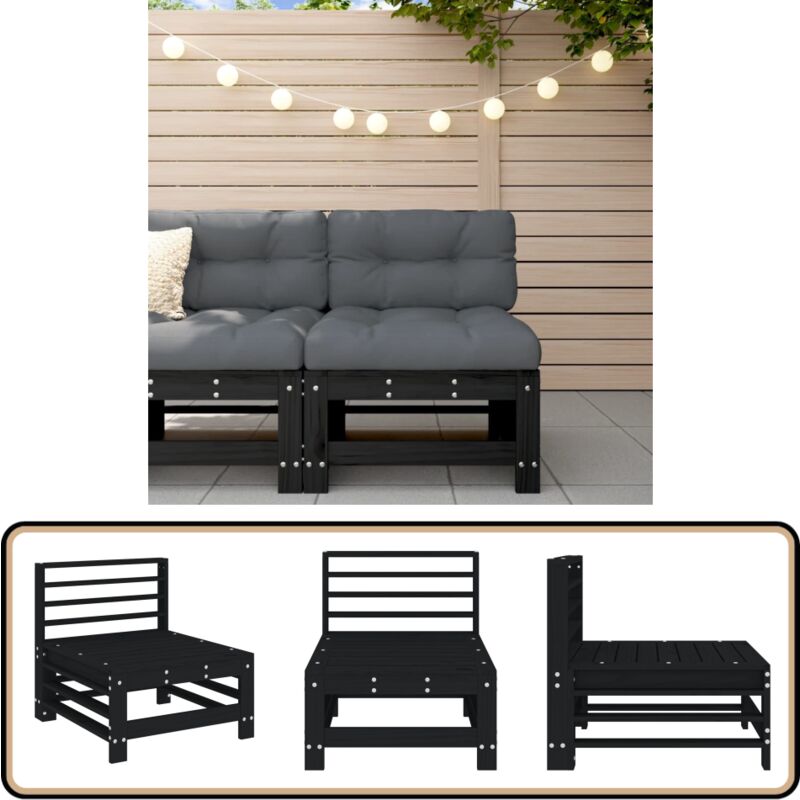 Garten-Mittelsofa Schwarz Massivholz Kiefer - Gartenmöbel - Holz Gartenmöbel - Kieferngartenmöbel - Outdoor Möbel - Lounge Set