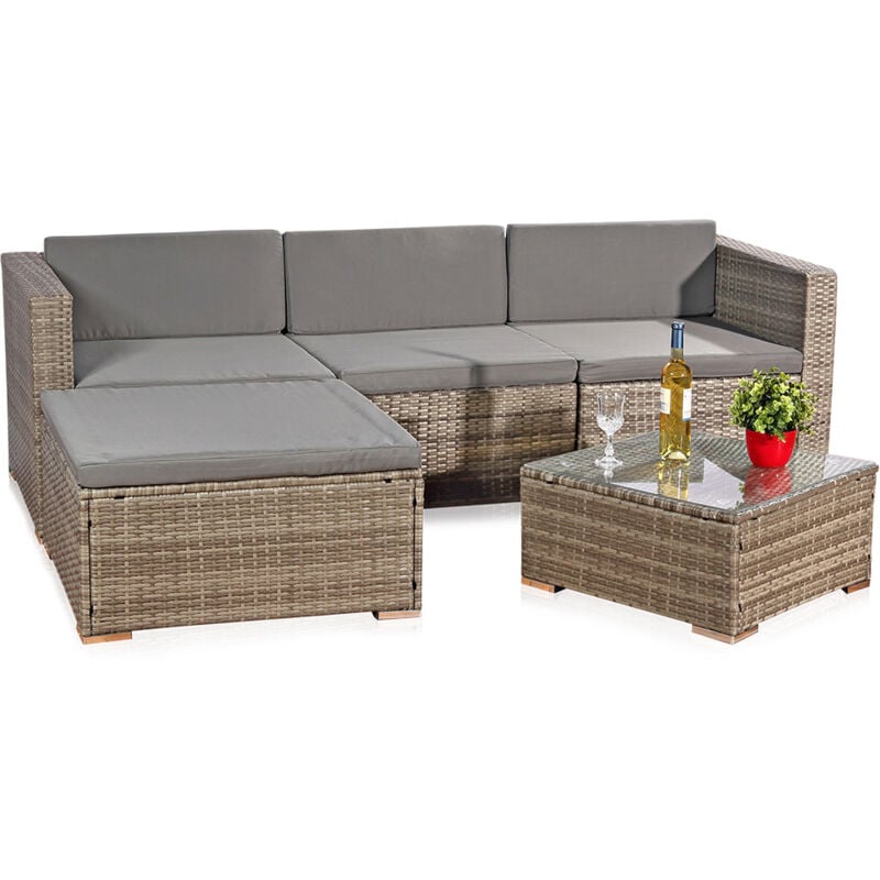 Mucola - Gartengarnitur Sitzgruppe Lounge Garten Ecksofa Tisch Rattanmöbel grau 5tlg.
