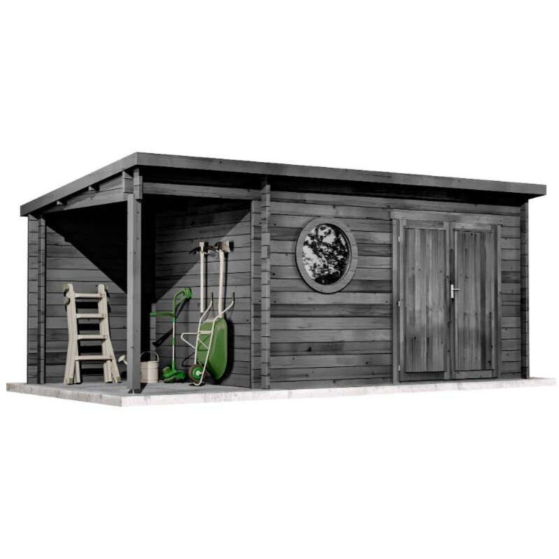 Gartenhaus Maria-Rondo 44 c Gartenhaus aus Holz in Grau, Holzhaus mit 44 mm Wandstärke inklusive Schleppdach, Blockbohlenhaus mit Montagematerial