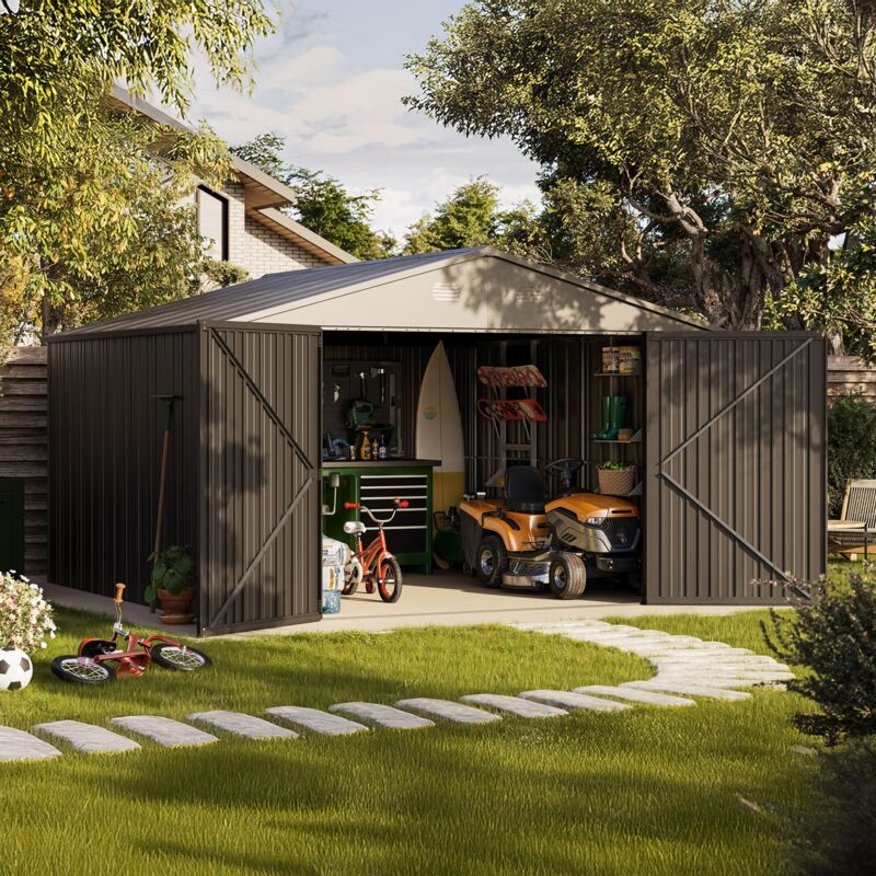 Gartenhaus Metall Pioneer Y130 - Selbsttragende Struktur - Verstärkte Türen - Schloss mit Schlüssel inbegriffen - V-Pfeiler - Außenhütte 12,46m2