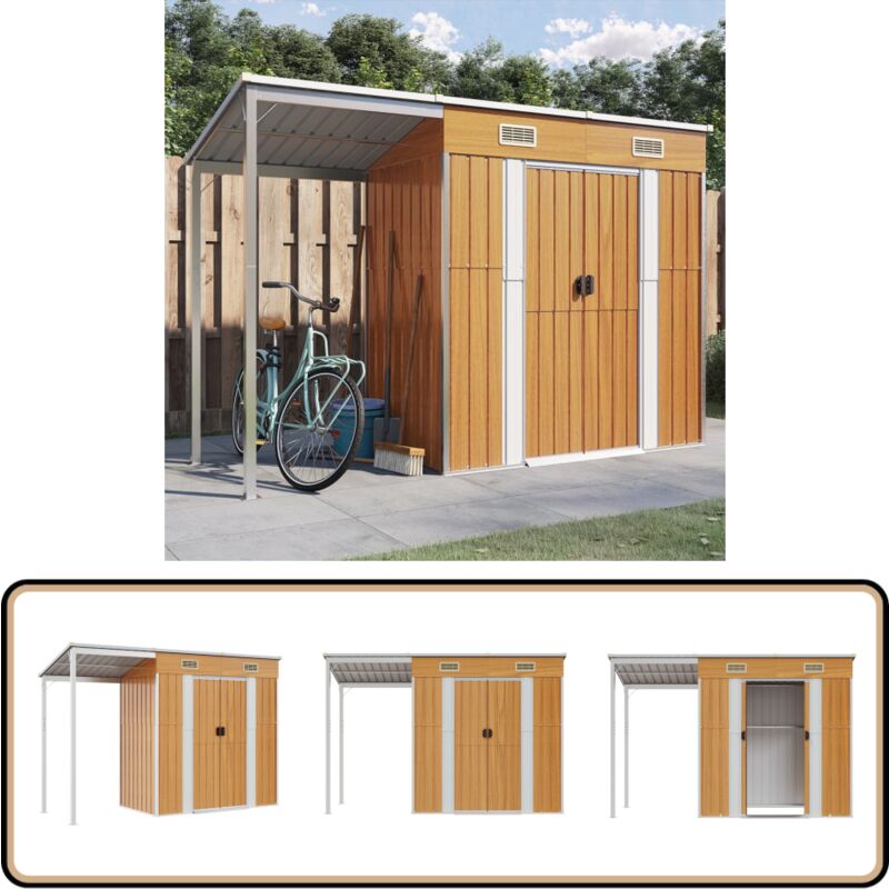Gartenhaus mit Schleppdach Hellbraun 277x110,5x181 cm Stahl - Gartensaison - Gartenhaus - Holzhäuser - Werkzeuglager - Outdooraufbewahrung