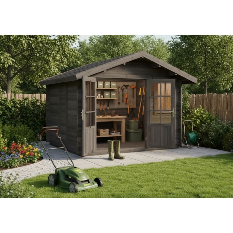 Gartenhaus Palermo Gartenhaus aus Holz in Grau, Holzhaus mit 28 mm Wandstärke, Blockbohlenhaus mit Montagematerial - Alpholz