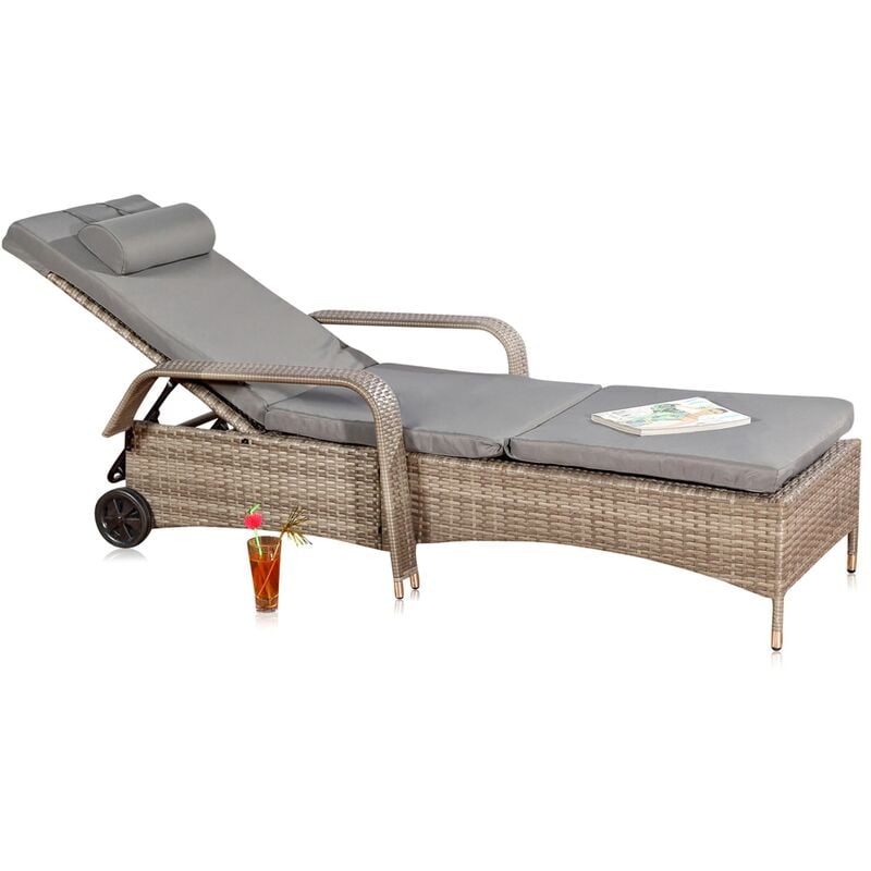 Mucola - Gartenliege Sonnenliege Liegestuhl Loungeliege Polyrattan Rattan Liege Grau
