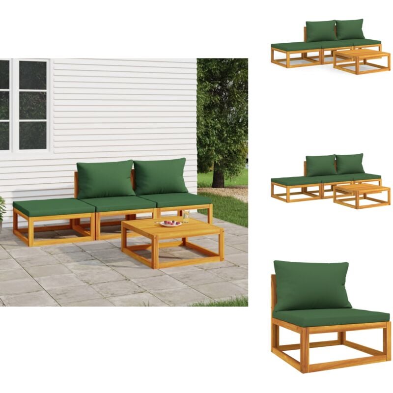 4-tlg. Garten-Lounge-Set mit Grünen Kissen Massivholz - Gartenmöbel - Loungemöbel - Gartenlounge - Holz Gartenmöbel - Akazienholz Möbel