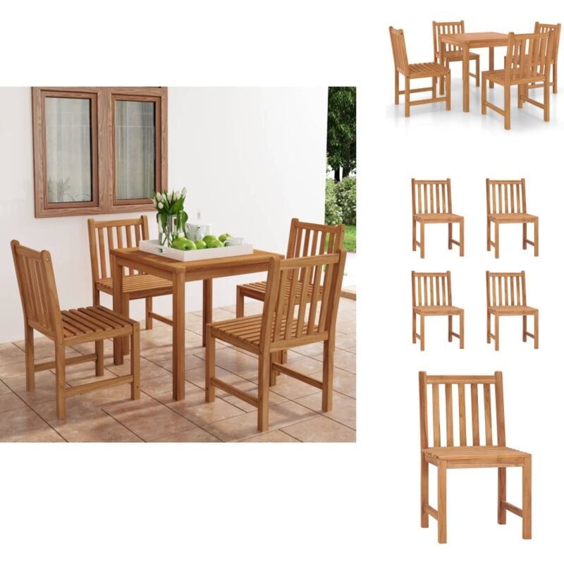 5-tlg. Garten-Essgruppe Massivholz Teak - Holz Essgruppe - Gartenmöbel Set - Teak Esszimmer - Outdoor Esstisch - Gartentisch