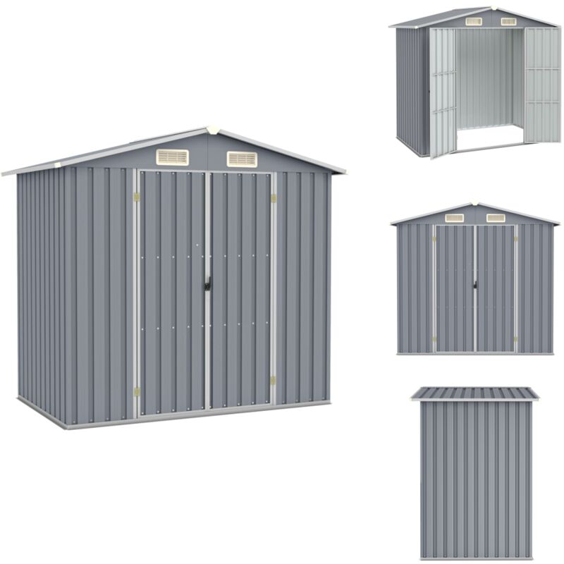 Gerätehaus Grau 205x129x183 cm Verzinkter Stahl - Gartenschuppen - Gerätehaus - Stahlausführung - Wetterfest - Werkzeuglagerung