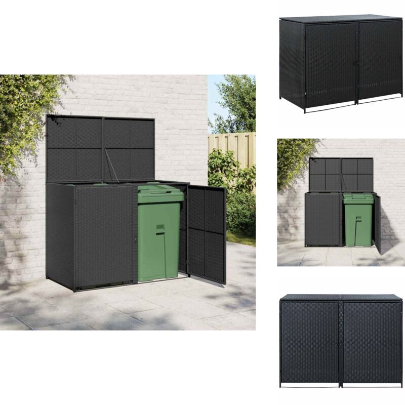 Mülltonnenbox für 2 Tonnen Poly Rattan Schwarz 148x80x111 cm - Mülltonne - Mülltonnenbox - Gartenmöbel - Outdoor Möbel - Rattan Gartenmöbel