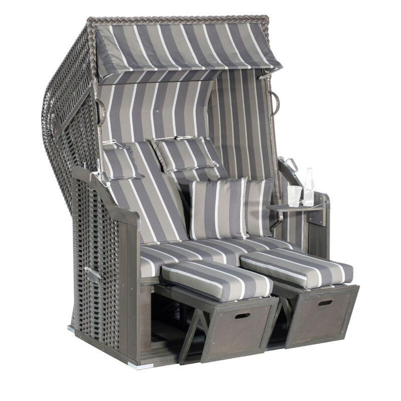 SunnySmart Garten-Strandkorb Rustikal 250 plus 2-Sitzer anthrazit/grau mit Kissen