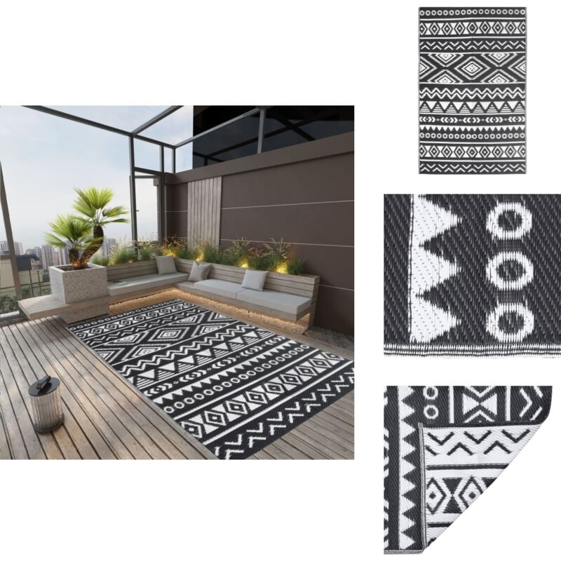 Outdoor-Teppich ARAKIL Schwarz 190x290 cm PP - Außenbereich Dekoration - Terrasse Teppich - Balkon Teppich - Garten Teppich - Polypropylen Teppich