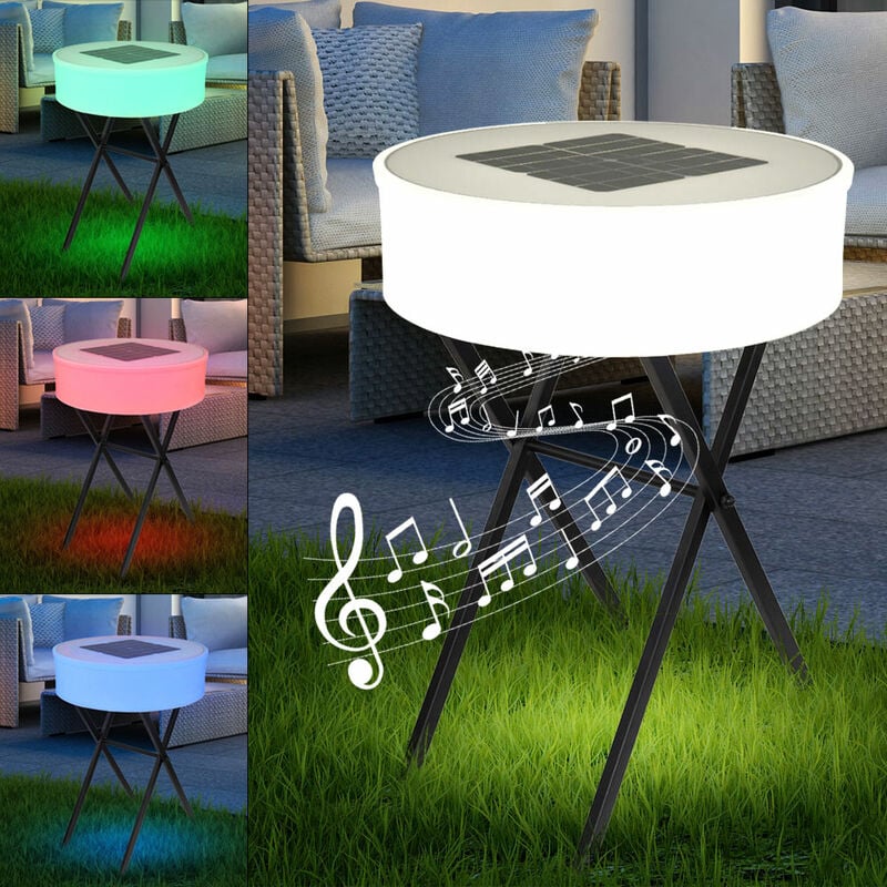 Gartentisch Solar Solartisch Lautsprecher Außen Tisch Solarlampe Farbwechsel, Fernbedienung, Akku, 10x led 10x rgb led, DxH 53x75 cm