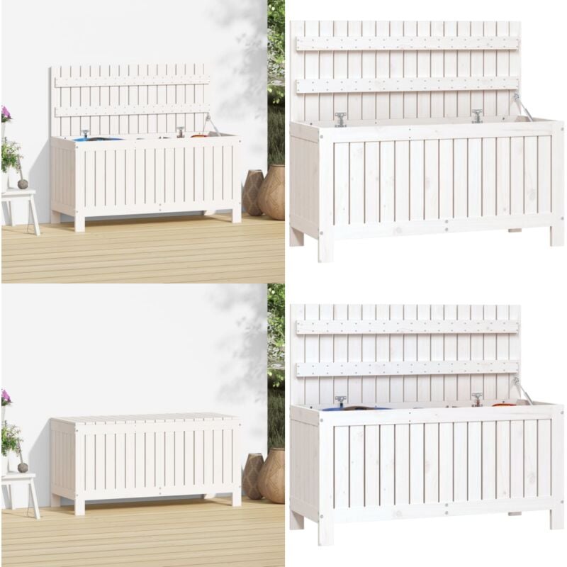 Gartentruhe Weiß 108x42,5x54 cm Massivholz Kiefer - Gartentruhe - Holzkiste - Gartenaufbewahrung - Kiefernholz - Weißes Möbelstück - Home & Living