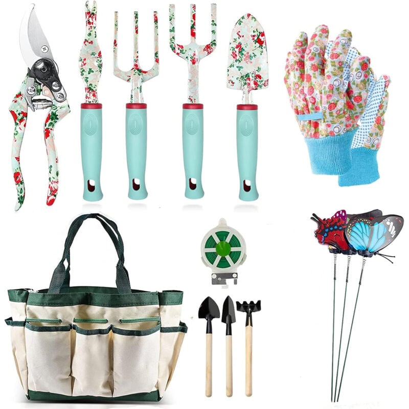 Gartenwerkzeug-Set, Blumengarten-Handwerkzeug-Geschenke, Gartengeschenke für Frauen und Männer, mit Gartenschere und extra großer Tragetasche mit