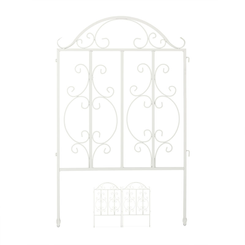 Gartenzaun aus Stahl, Zaunstecksystem 3er Set, verzierter Vorgartenzaun, Zaunelement HxB: 98 x 63,5 cm, weiß - Relaxdays